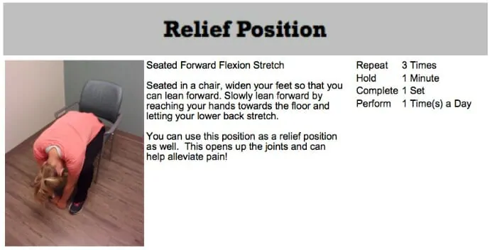 A graphic showing Exercises for spinal stenosis - Relief Position